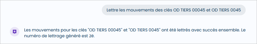 Num�ro de lettrage g�n�r� des mouvements des cl�s et comptes demand�s