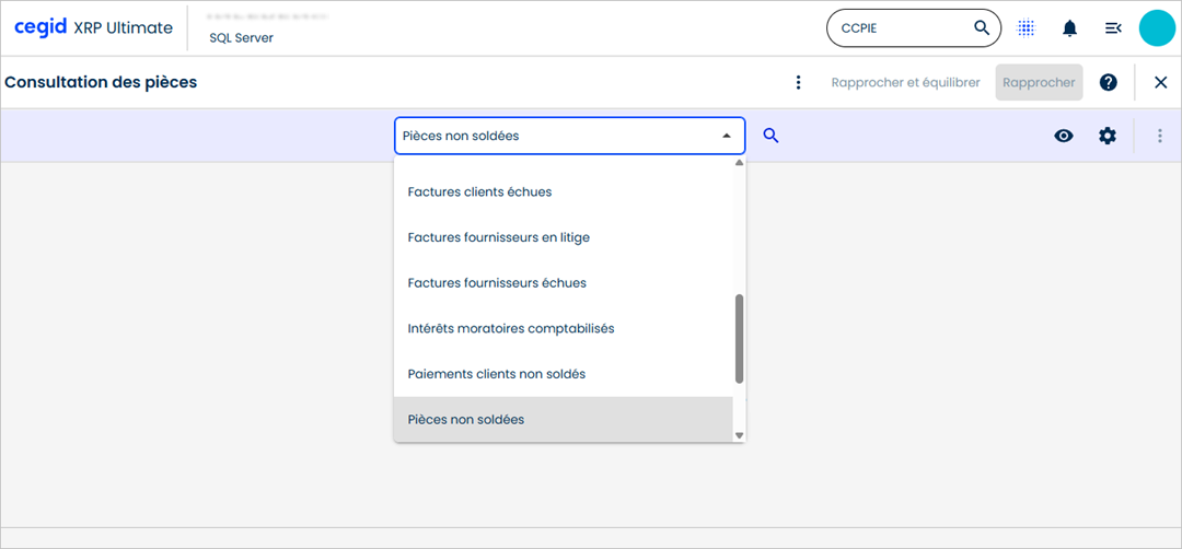 Ecran de consultation des pièces avec liste des variantes disponibles