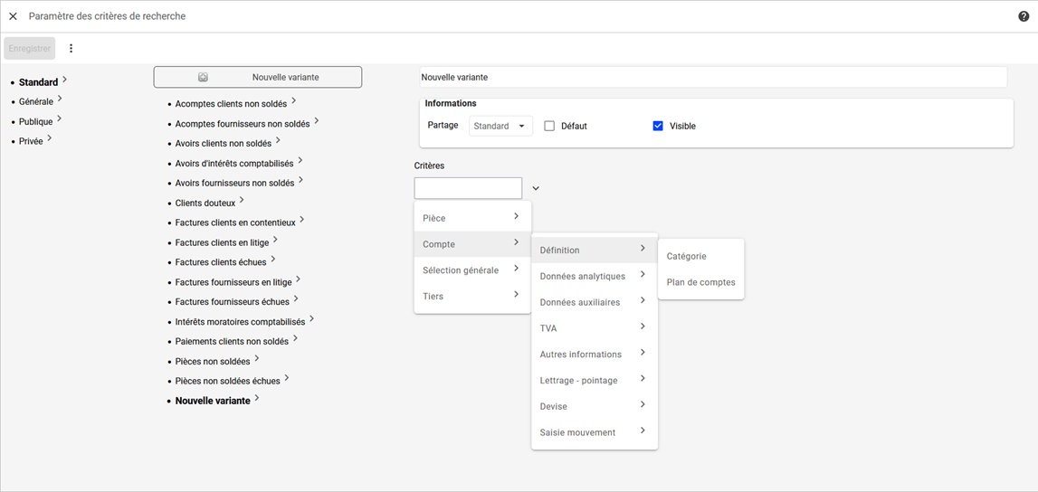 Ecran montrant comment paramétrer mes critères de recherche