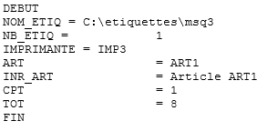 Une �tiquette, article ART1, pas de texte, champs CPT et TOT