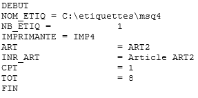 Une �tiquette, article ART2, pas de texte, champs CPT et TOT