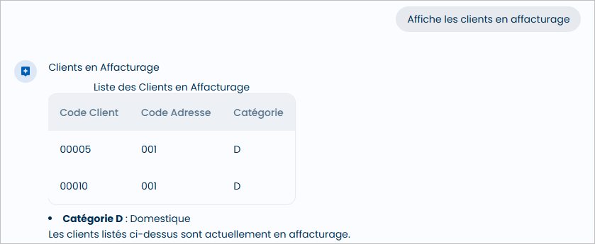 Liste dans un tableau des clients en affacturage